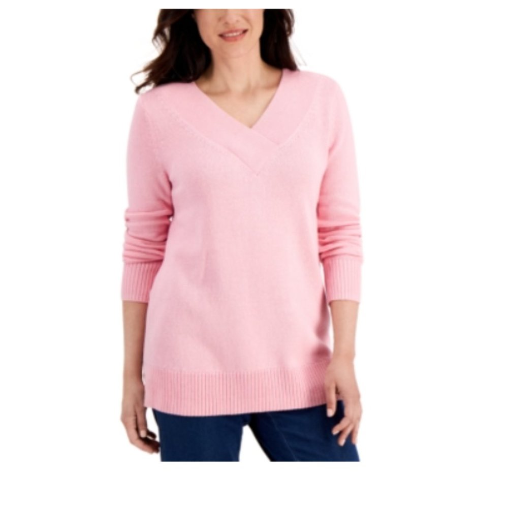 KAREN SCOTT Crossover V-neck Sweater, Created For Macy's In Sea Pink
